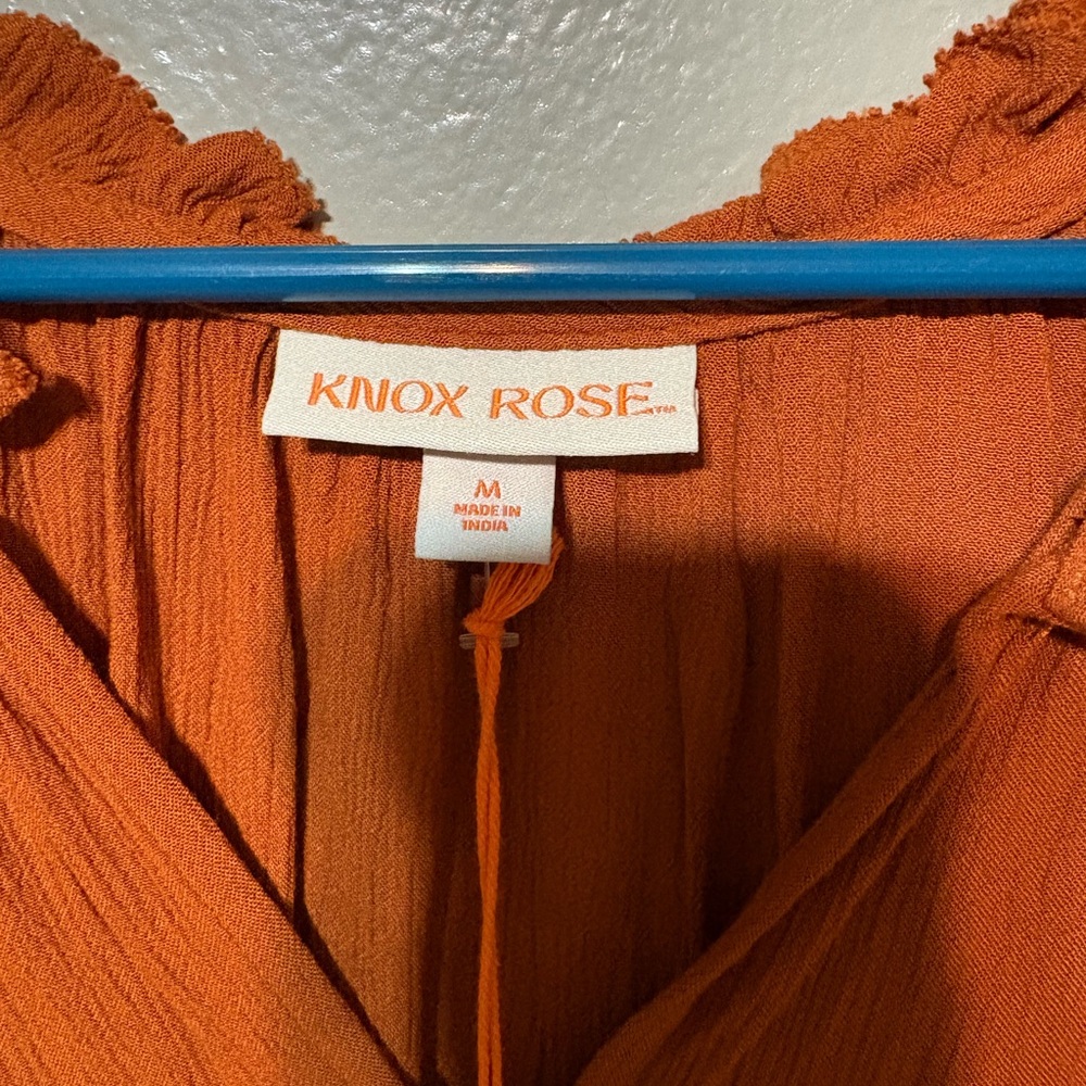 Knox Rose Rust Orange Long-Sleeve Peasant Blouse Size M NWT - Picture 2 of 12